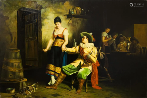 OIL ON CANVAS PAINTING OF A MAN AND WOMAN