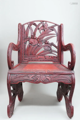 ANTIQUES JAPANESE MEIJI PERIOD LACQUERED CHAIR