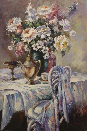 OIL PAINTING ON CANVAS OF A DINING TABLE