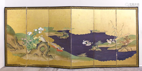 JAPANESE SIX PANEL FLOOR SCREEN