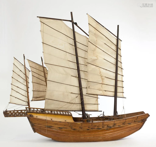 ANTIQUE CHINESE CARVED WOODEN SHIP