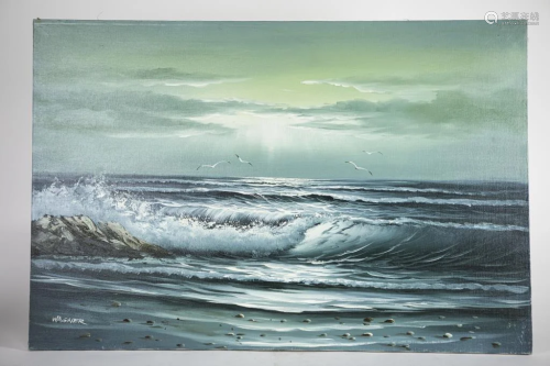 OIL ON CANVAS PAINTING OF A SEACOAST
