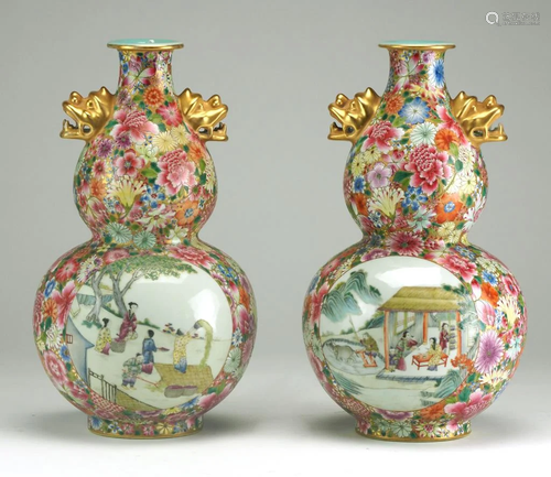 PAIR OF CHINESE DOUBLE GOURD VASES