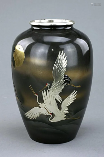 JAPANESE BRONZE INLAY CABINET VASE