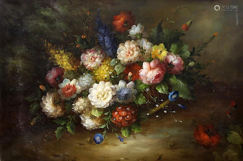 OIL PAINTING ON CANVAS OF POTTED FLOWERS