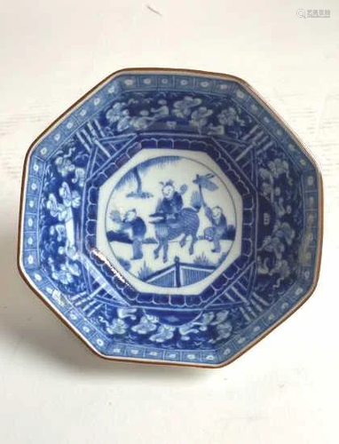 CHINESE BLUE AND WHITE OCTAGONAL BOWL