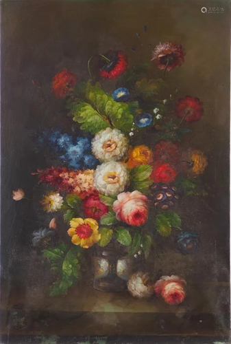 OIL PAINTING ON CANVAS OF A POTTED FLOWERS