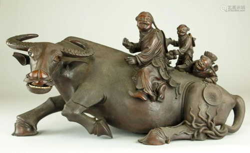 MASSIVE CHINESE CARVED WOOD WATER BUFFALO