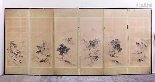 CHINESE SIX PANEL FLOOR SCREEN