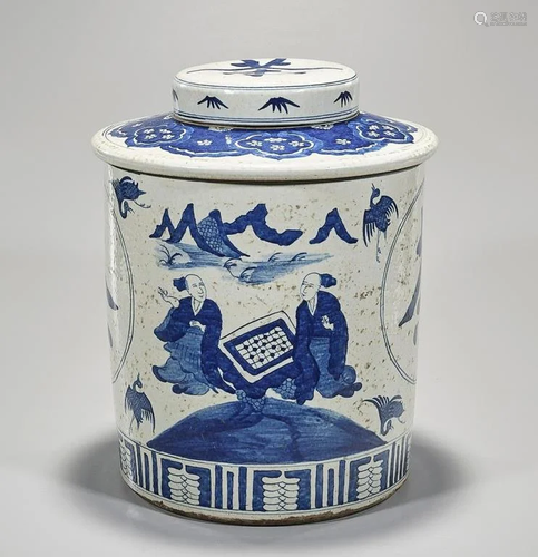 CHINESE BLUE AND WHITE LIDDED TEA JAR