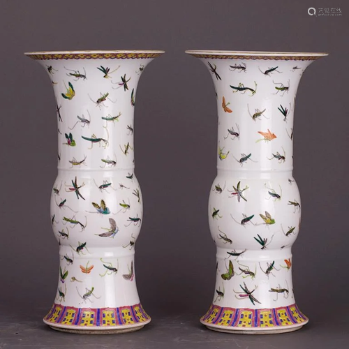 PAIR OF CHINESE 'INSECT' GU VASES