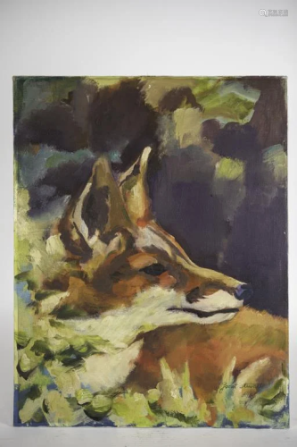 MODERN OIL ON CANVAS PAINTING OF A FOX
