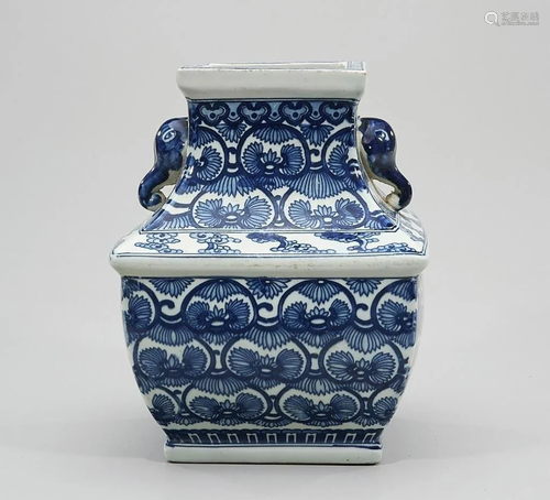 CHINESE BLUE AND WHITE SQUARE VASE