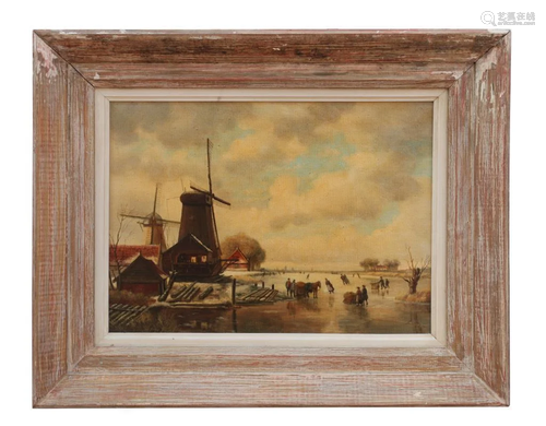 FRAMED OIL ON CANVAS PAINTING OF A DUTCH SCENE