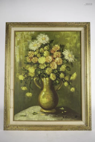 OIL ON CANVAS PAINTING OF POTTED DAISIES