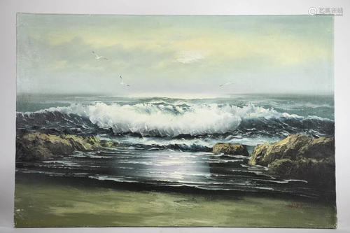 OIL ON CANVAS PAINTING OF A SEACOAST