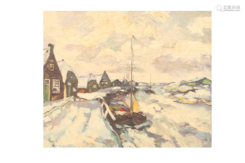 PAINTING ON CANVAS OF A SNOWY PORT BY CHER HOEVEN