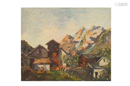 OIL PAINTING ON CANVAS OF A VILLAGE BY CHER HOEVEN