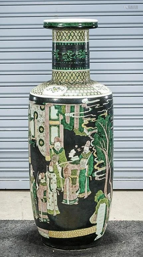 19TH C. MASSIVE CHINESE FAMILLE NOIRE ROULEAU VASE