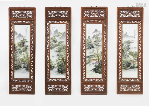 SET OF FOUR CHINESE PORCELAIN HANGING PANELS