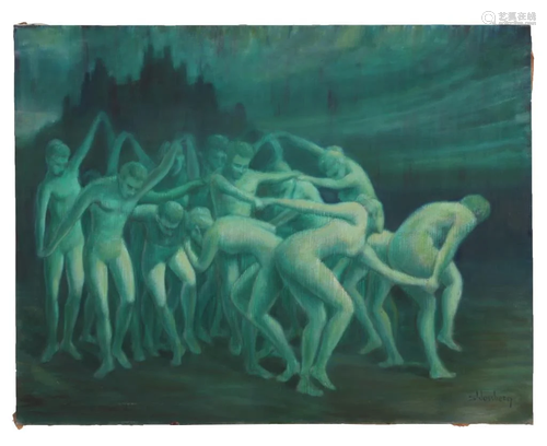 OIL PAINTING OF A GROUP DANCING BY SHLOSSBERG