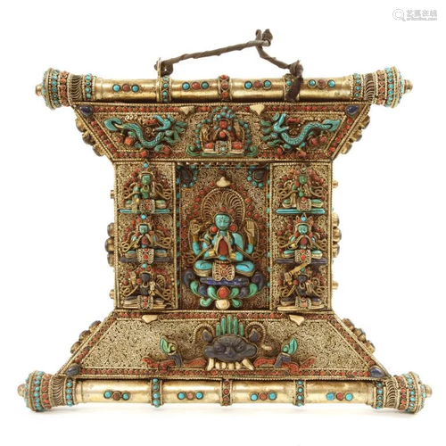 ANTIQUE TIBETAN GILT BRONZE HANGING FRAME