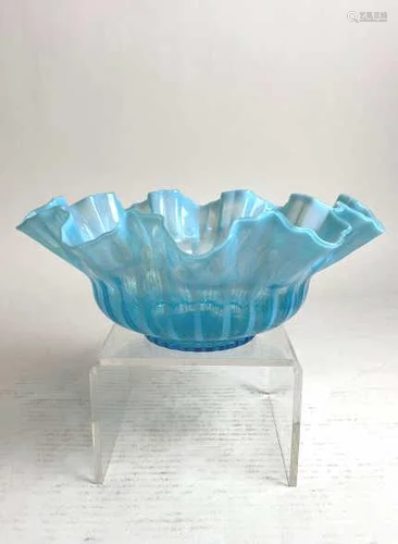 BLUE FOLIATED GLASS BOWL