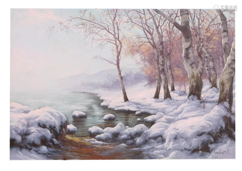 OIL ON CANVAS OF A SNOWY LANDSCAPE BY GABRIS B.