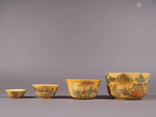 SET OF RARE MATERIAL 'FIGURE STORY' CUPS