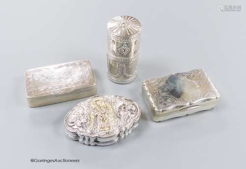 An early 20th century French white metal cylindrical box and...