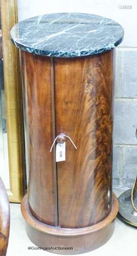 A Victorian mahogany cylinder pot cupboard with marble top, ...