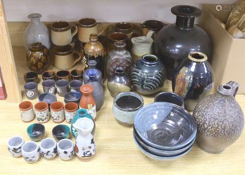 A collection of Studio pottery vases and a Bellarmine