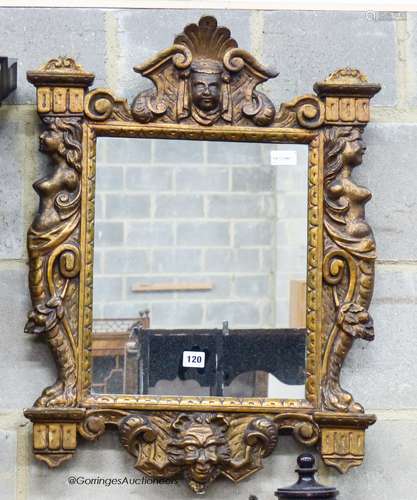 A Renaissance style giltwood wall mirror,having rectangular ...