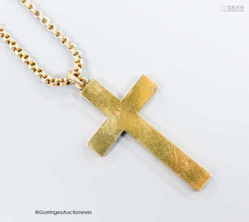 A hollow yellow metal cross pendant, 53mm, together with an ...