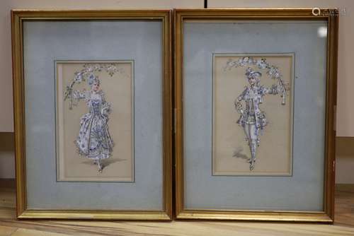 C.Wilhelm, pair of watercolours with gouache, Lady and galla...