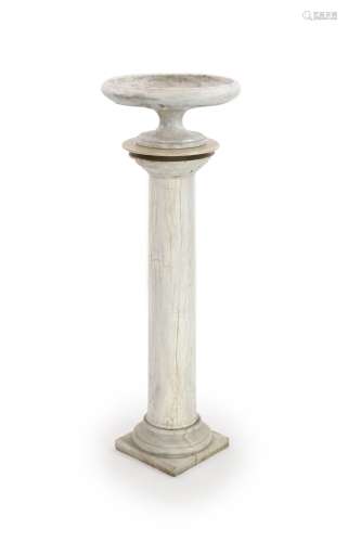 A white marble tazza on associated column stand120cm high (c...