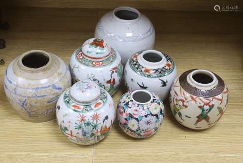 Seven Chinese porcelain or stoneware jars, 19th/20th century