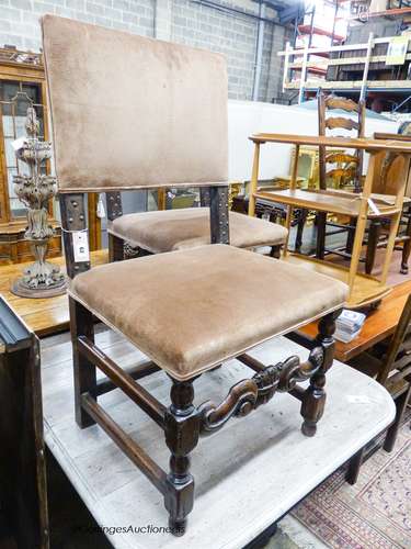 A set of six 17th century style oak dining chairs