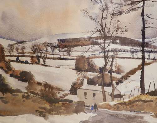 John Nisbet RHA (fl.1903-40), watercolour, Snow at Rockbrook...