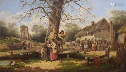 A Willis, 1874, oil on canvas, revellers outside a tavern, s...