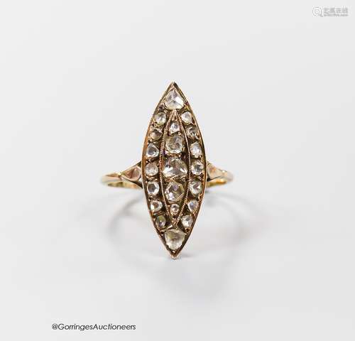 An antique continental yellow metal and rose cut diamond clu...