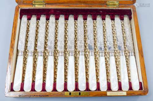 A cased set of twelve pairs of late Victorian mother of pear...