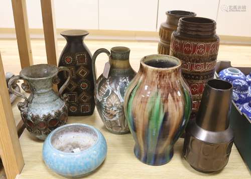 A collection of German and other pottery vases and bowls fro...