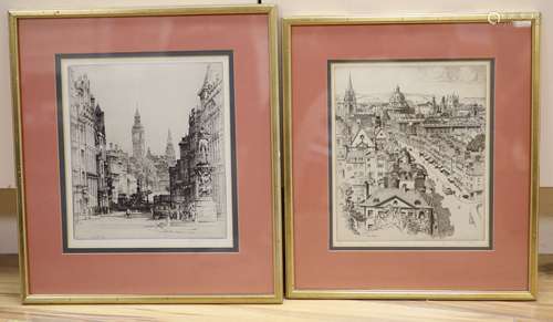 Two framed etchings 1920's of London by George Malcolm Patte...