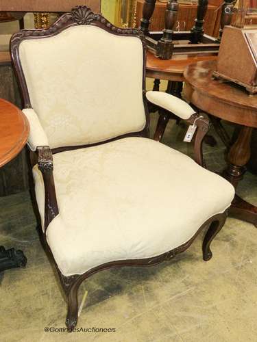 A Victorian carved mahogany armchair, width 70cm, depth 60cm...