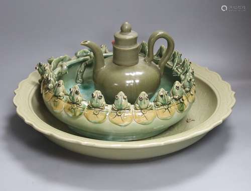 A large Chinese celadon glazed dish, a Chinese green crackle...