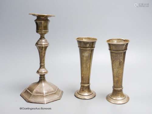 A George V silver mounted candlestick, William Hutton & Sons...