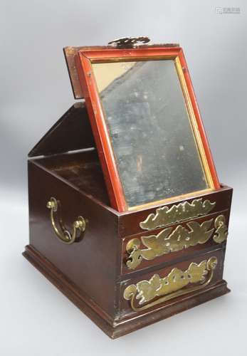 A Chinese brass mounted hardwood dressing table chest, width...