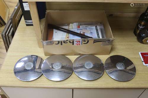 Automobilia ephemera, set of four Porsche 911 hub-caps and a...