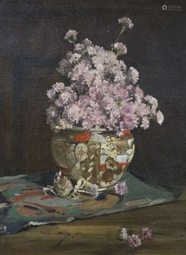 William Wills (19th C.), oil on canvas, Still life of flower...